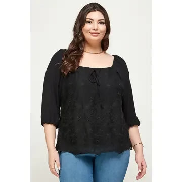 Plus Size Embroidered Peasant Top