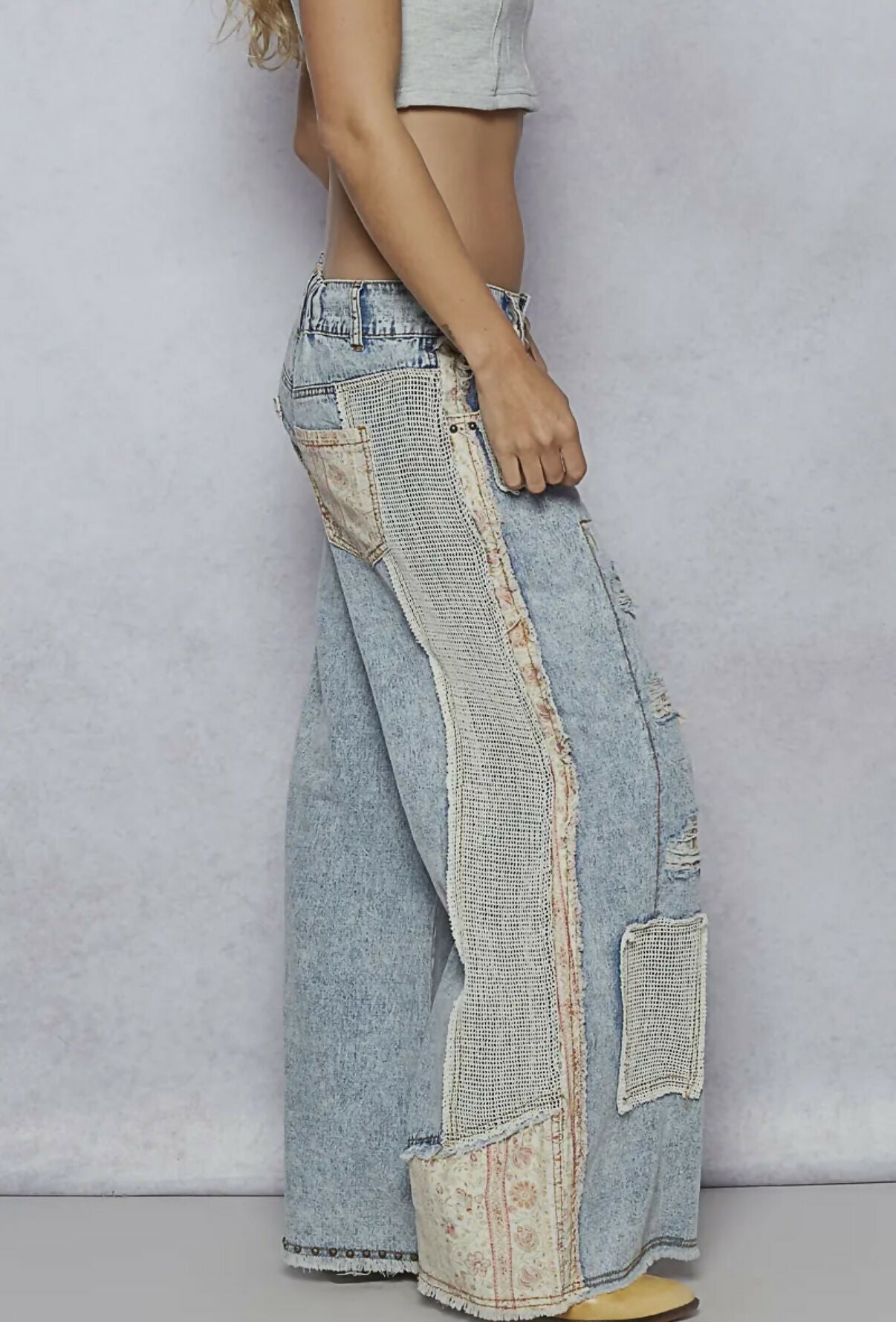Stud Detail Woven Denim Pants
