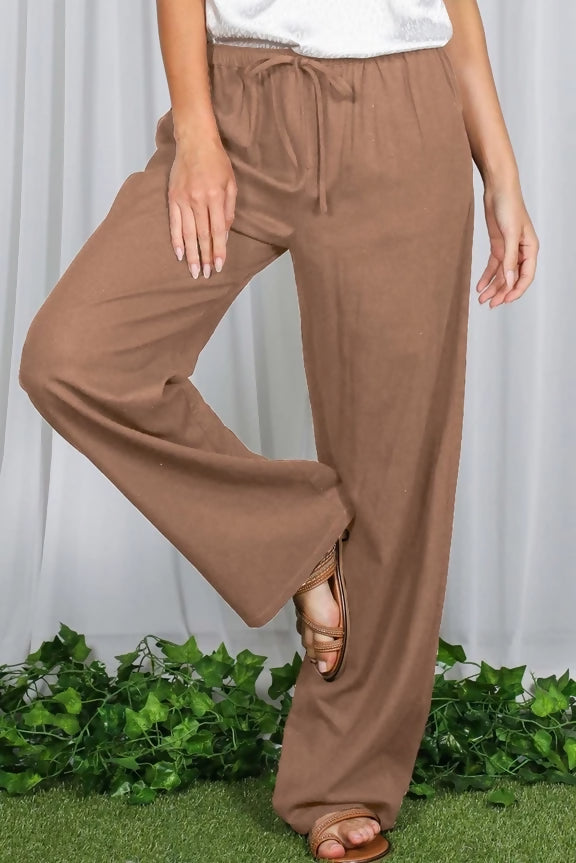 Mid-Rise Waistband Straight Leg Linen Pants