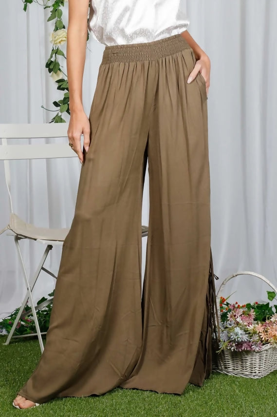 Slit with Tie Detail Wide-Leg Pants VP82535