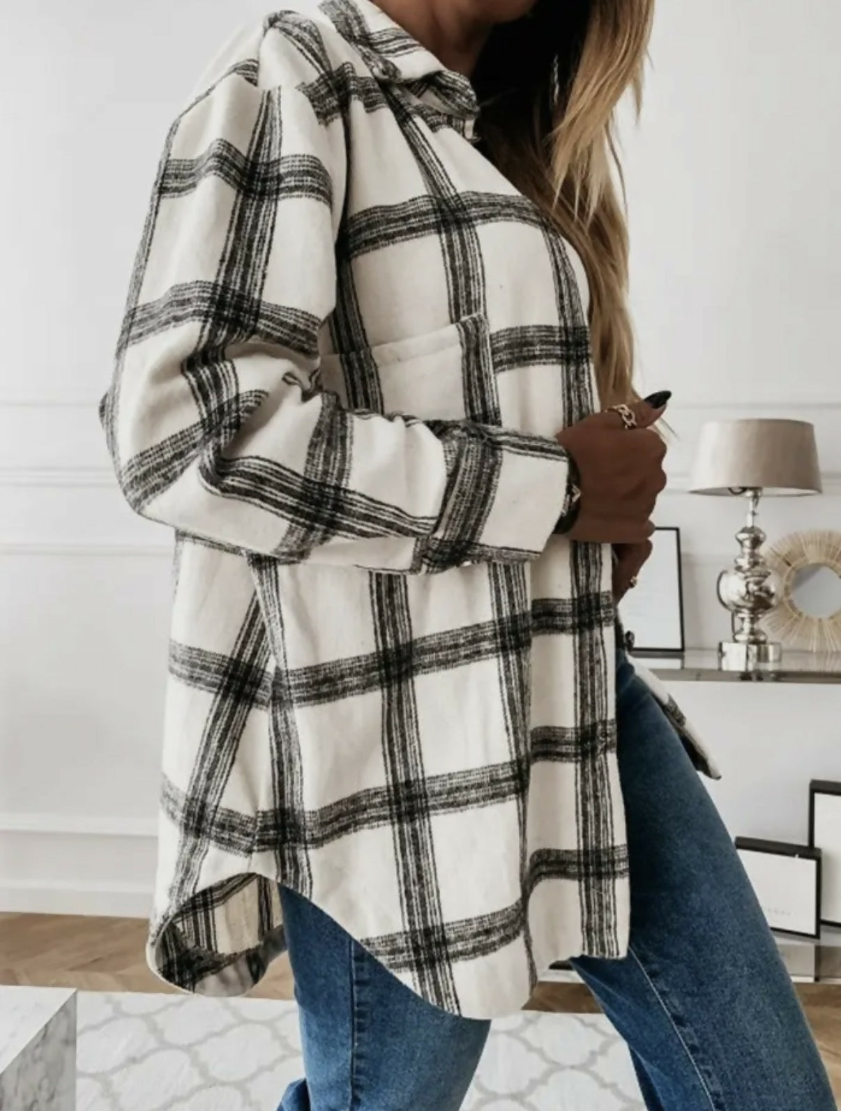 Plaid Wool Blend Shirt Jacket - Oversized Button Down Coat