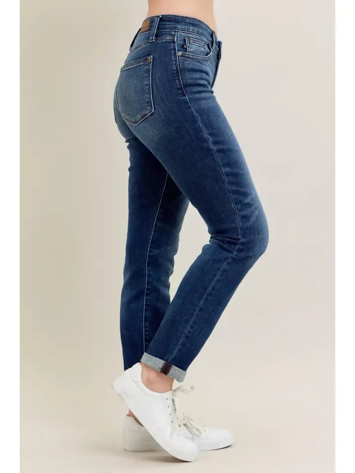 Judy Blue Classic Medium Wash Cuffed Slim Fit Jeans