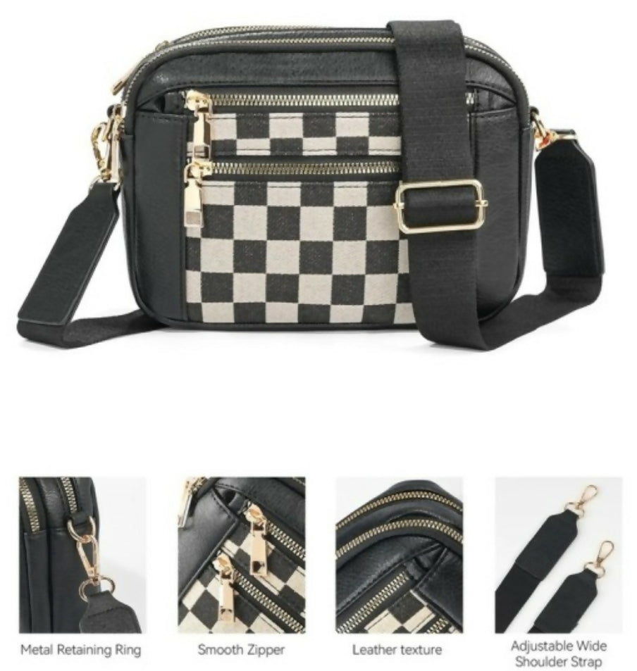 Black Leather Checkered Bag