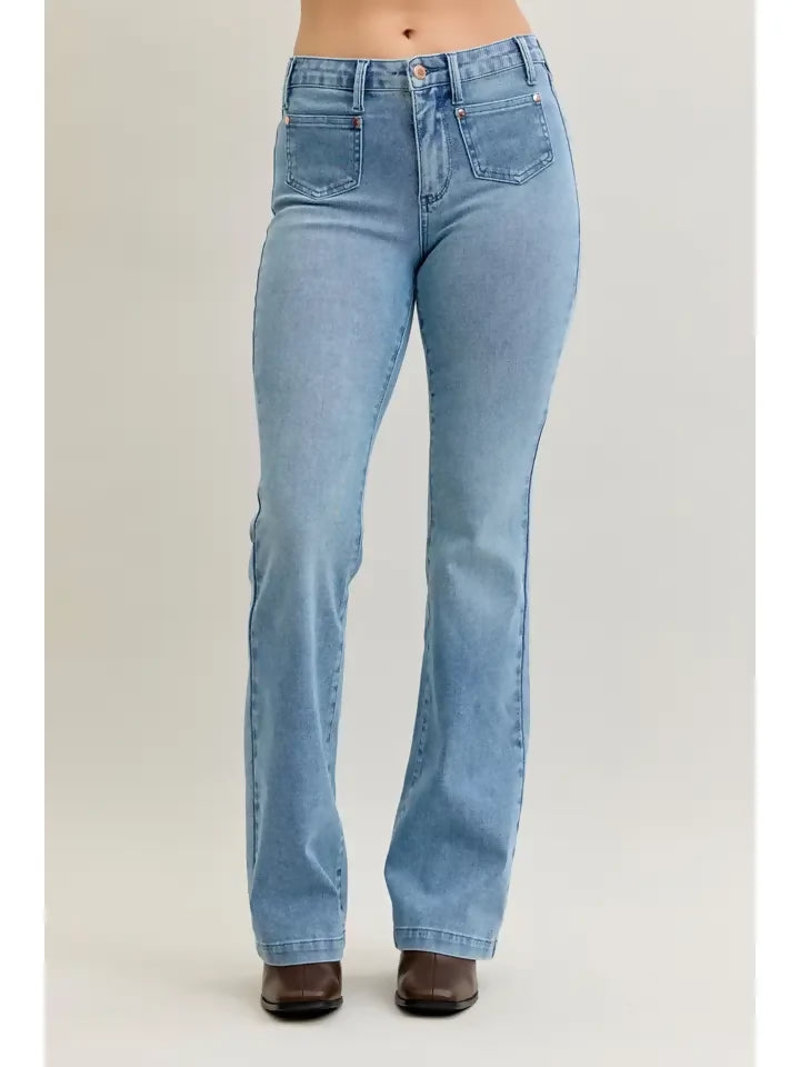 Judy Blue Mr Bootcut Contrast Wash & Front Patch Pocket