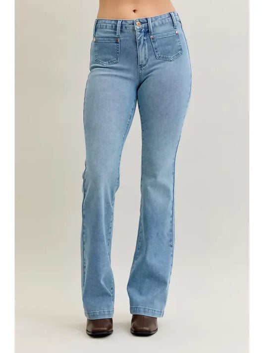 Judy Blue Mr Bootcut Contrast Wash & Front Patch Pocket