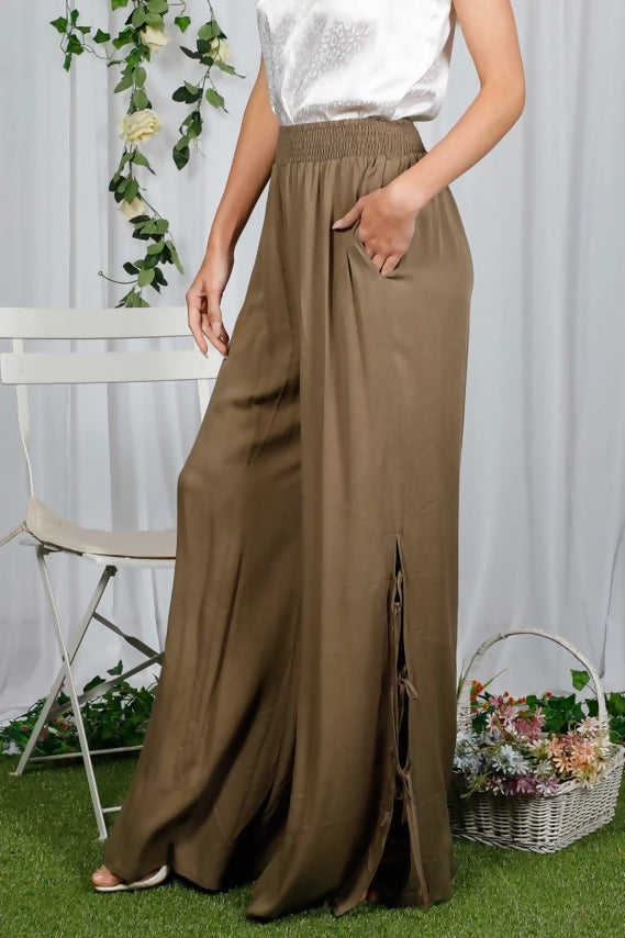 Slit with Tie Detail Wide-Leg Pants VP82535