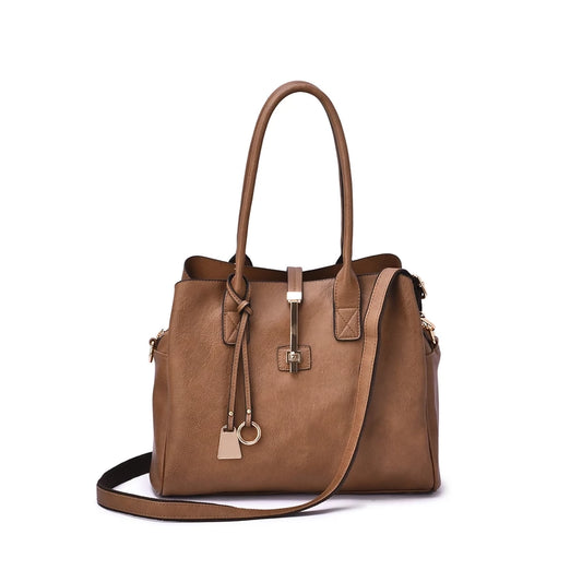 Jasmine Structured 3-Compartment Satchel-BROWN