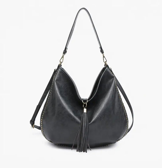Demi Distressed Slouchy Hobo Bag in Charcoal