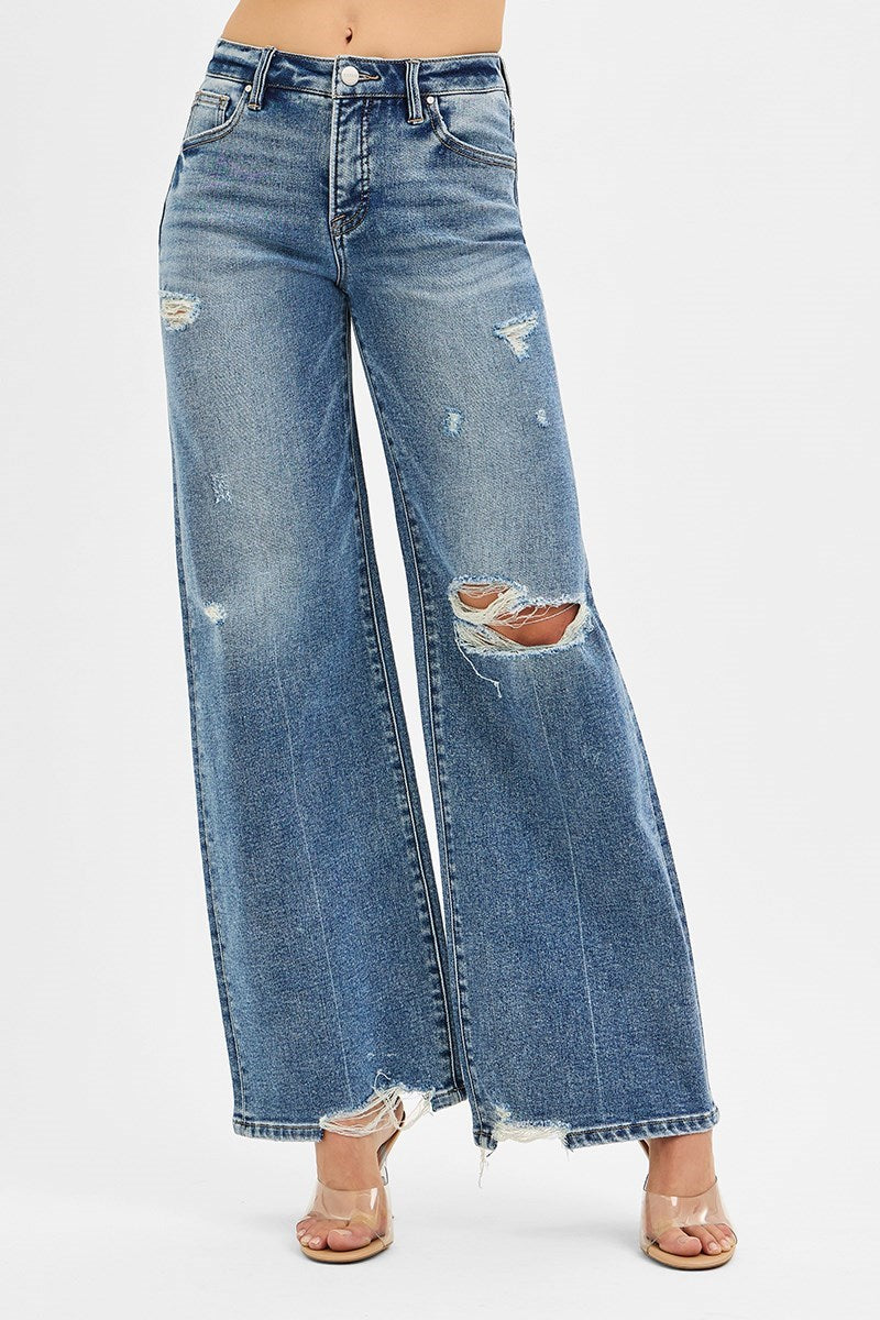 WC Risen Denim Mid Rise Wide Leg