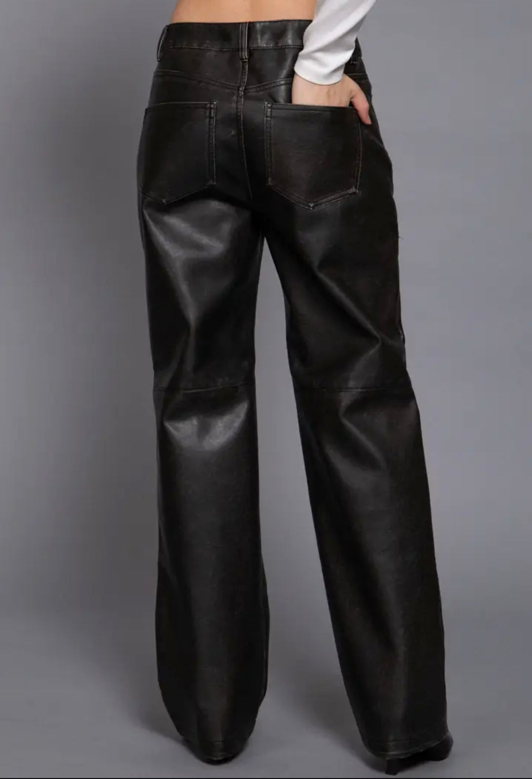 Black Washed Faux Leather Pants