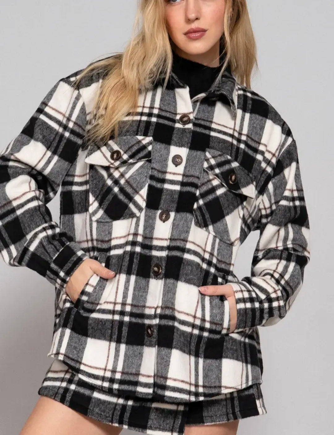 WC Blk Wool Long Sleeve Shacket