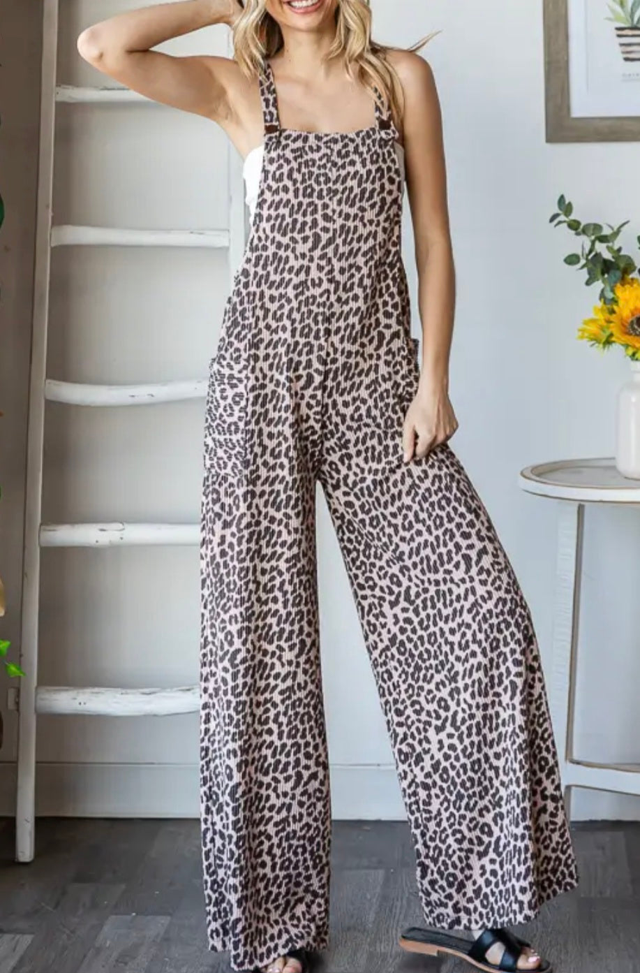 WC leopard Print Overalls Jumpsuit