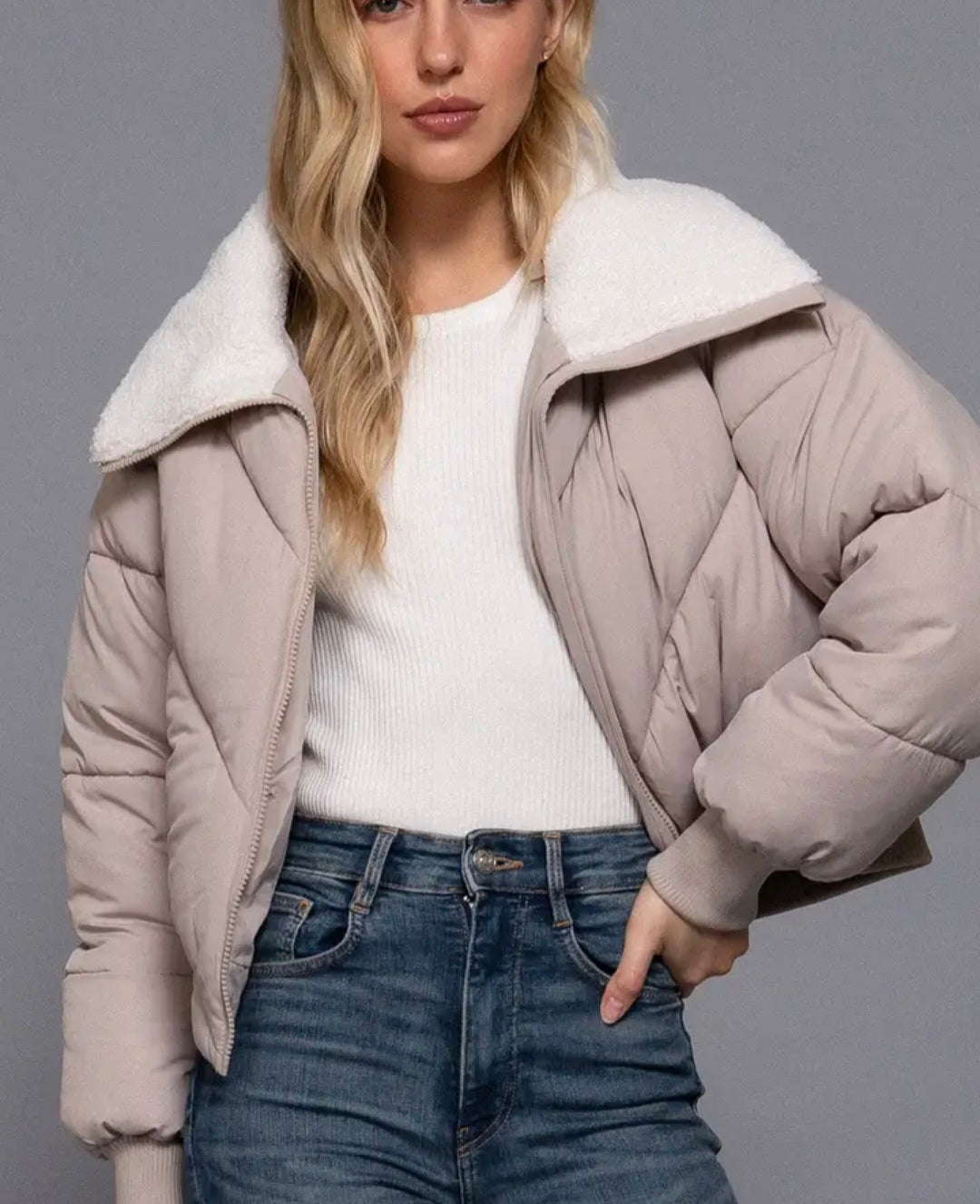 Sherpa Puffer Taupe Jacket