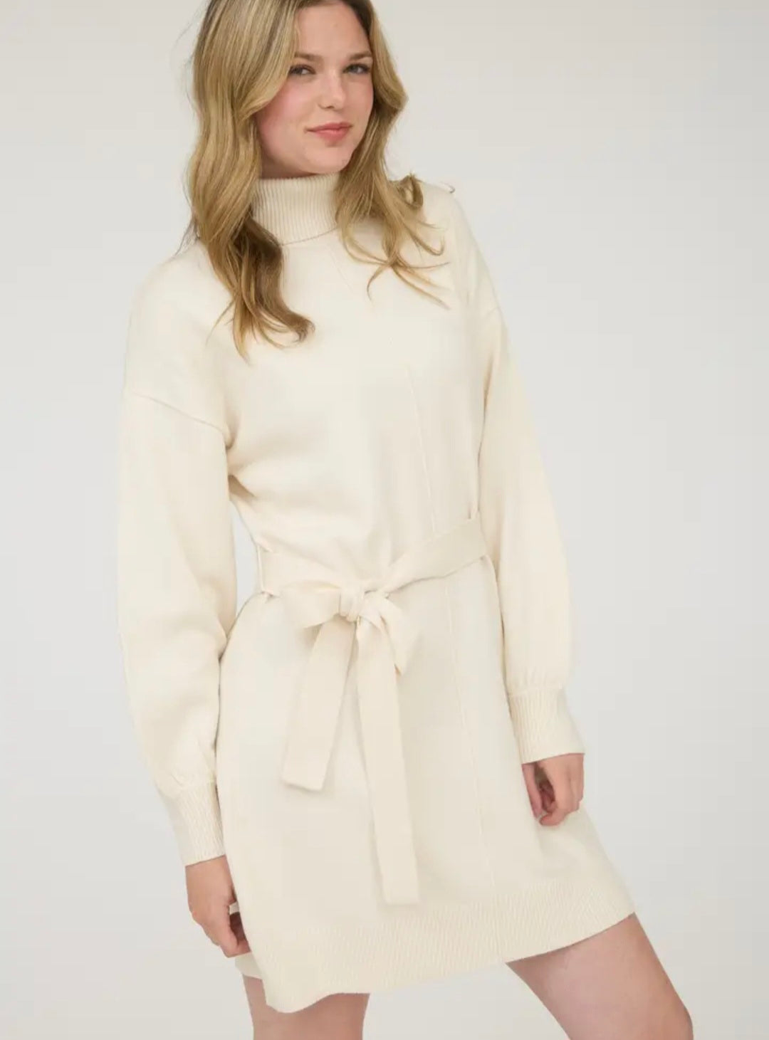 Ivory Turtle Belt Sweater Dress