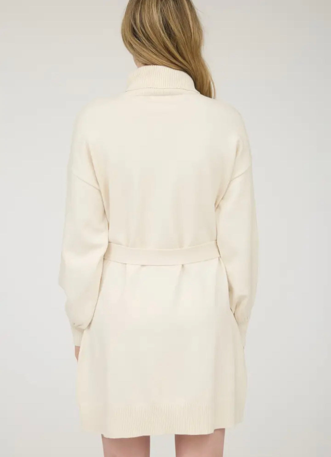 Ivory Turtle Belt Sweater Dress