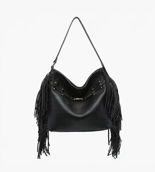 Eva Fringe Boho Bag in Black
