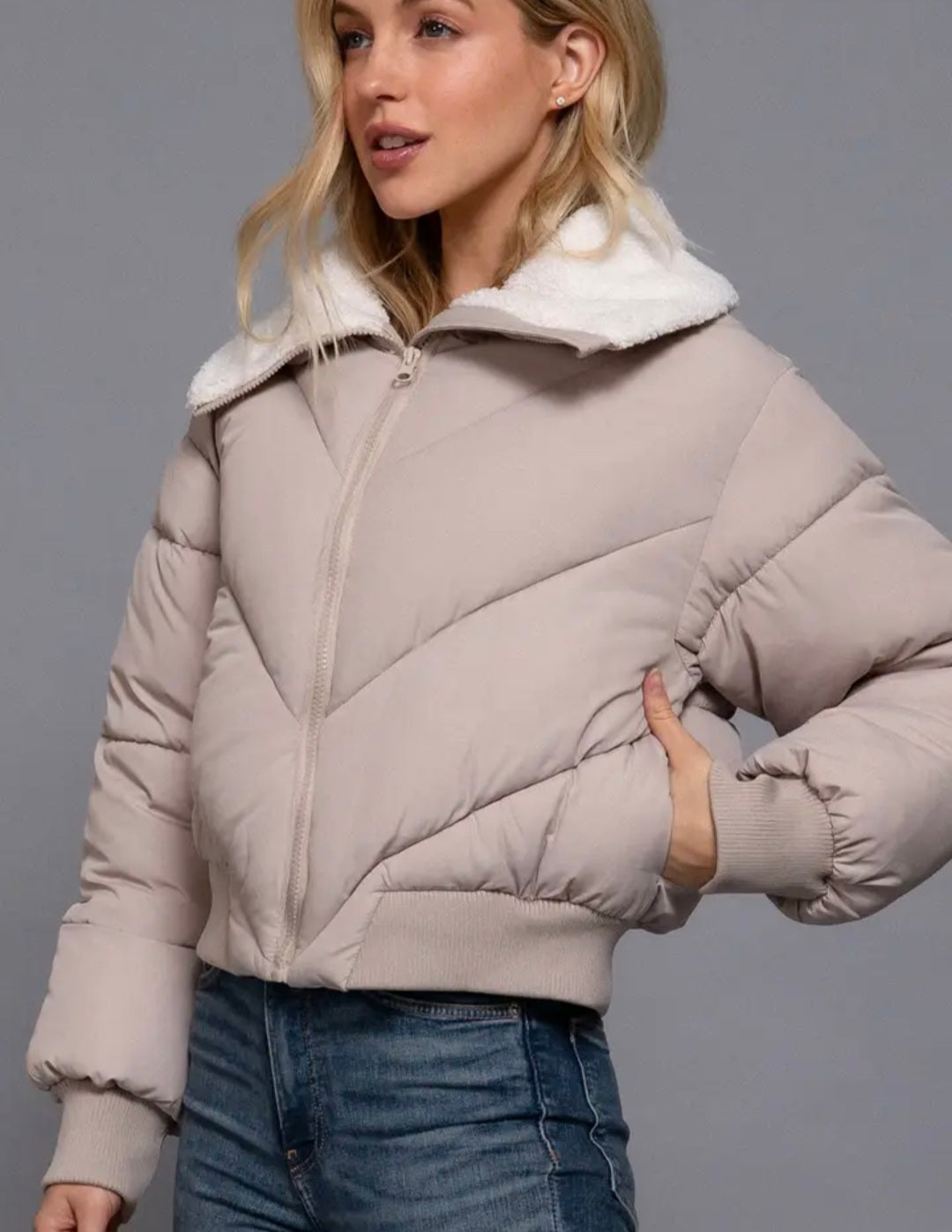 Sherpa Puffer Taupe Jacket