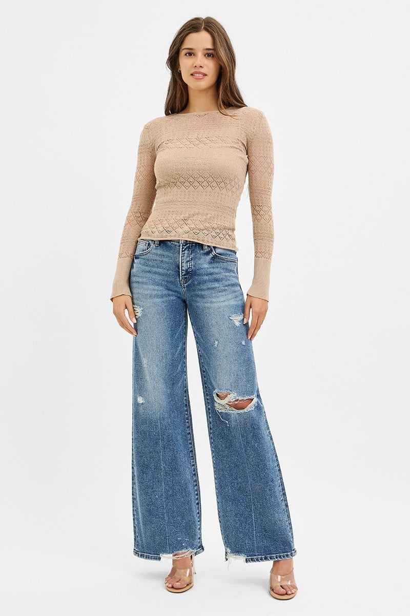 WC Risen Denim Mid Rise Wide Leg
