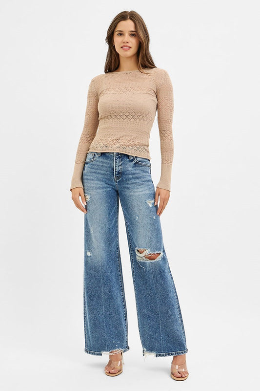 WC Risen Denim Mid Rise Wide Leg