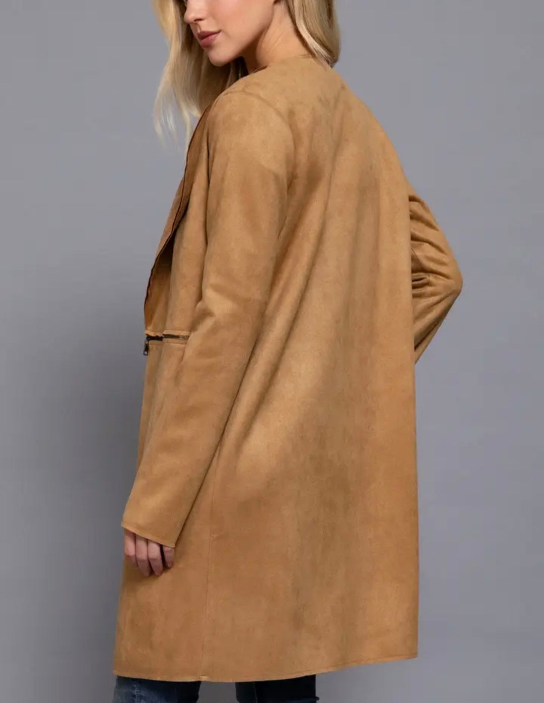 WC Two Zipper Detail Suede Long Jacket