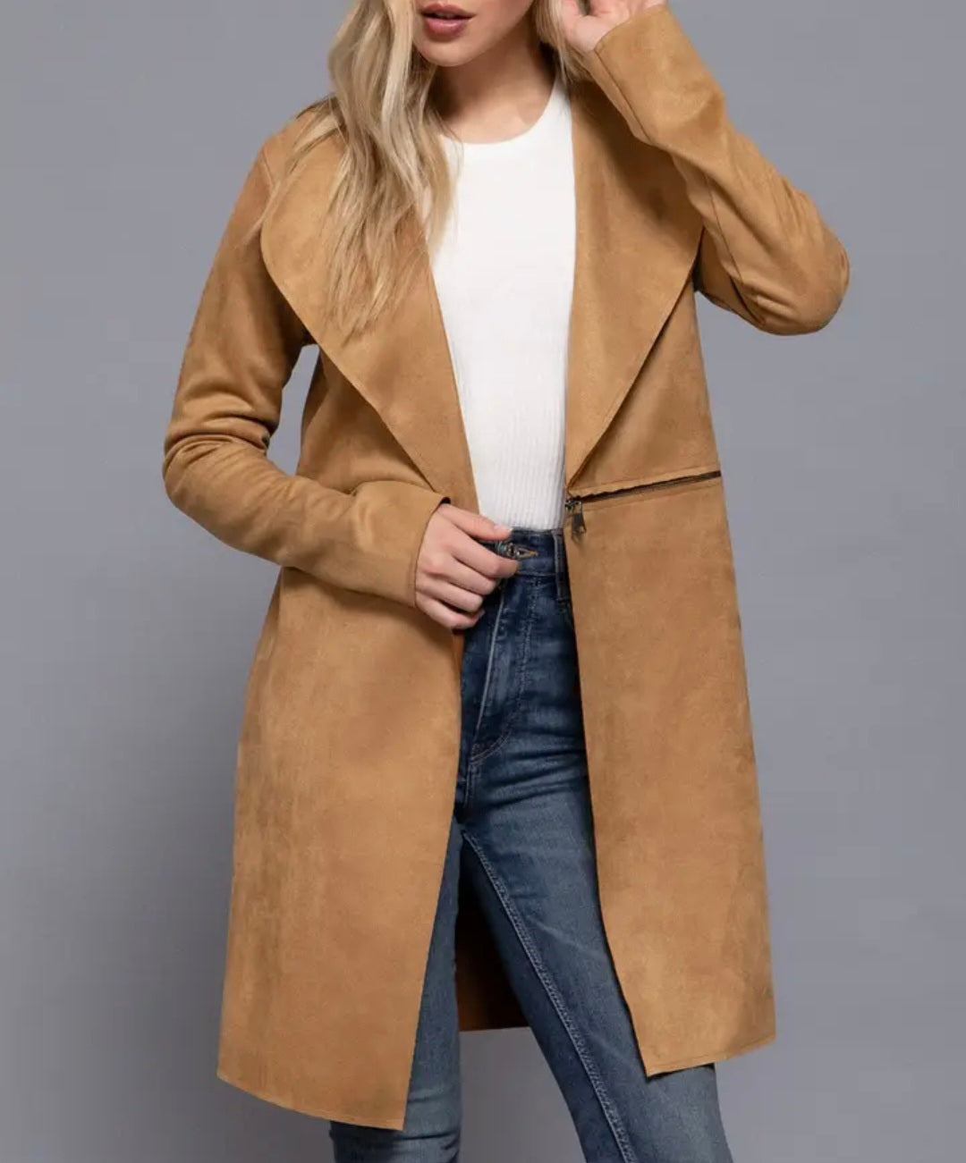 WC Two Zipper Detail Suede Long Jacket