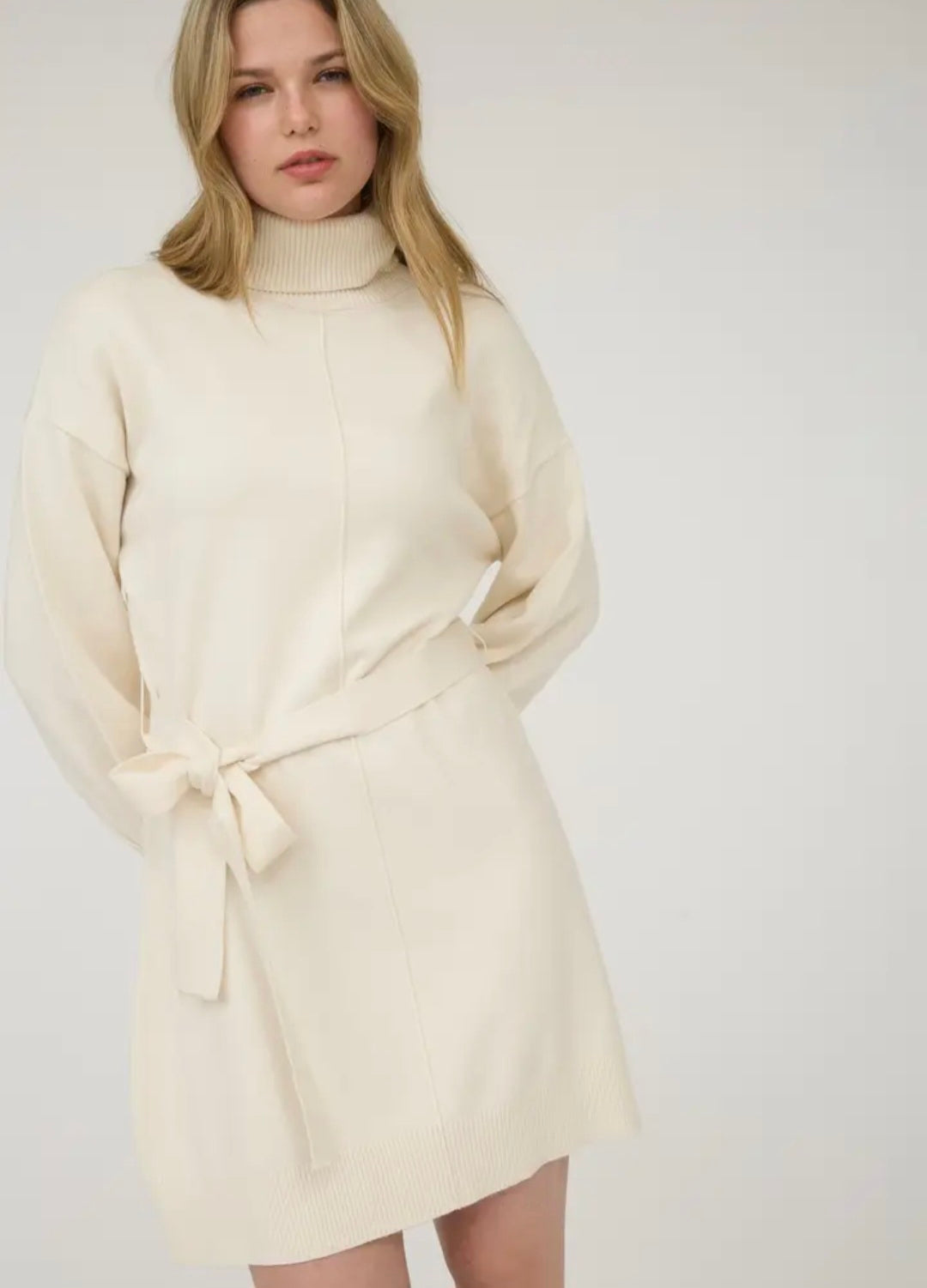 Ivory Turtle Belt Sweater Dress