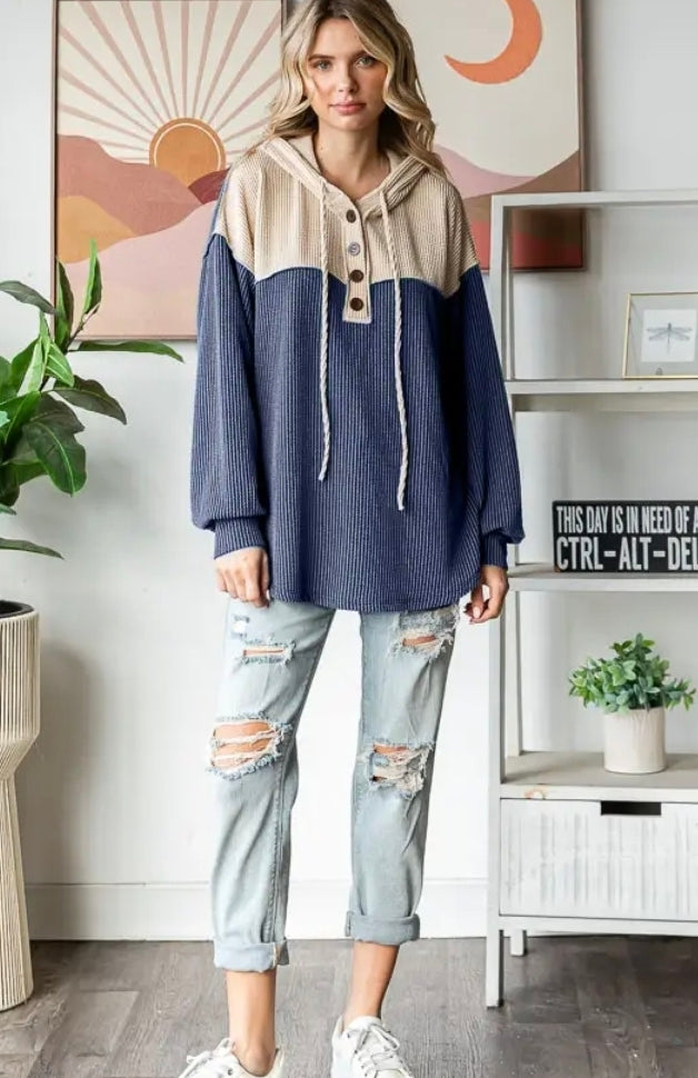 WC Navy Ribbed Hoodie