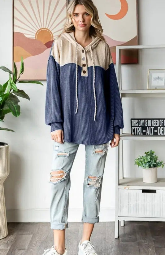 WC Navy Ribbed Hoodie