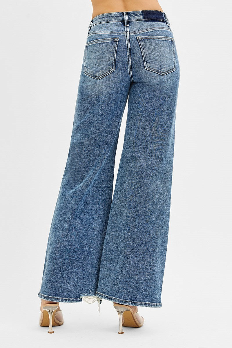 WC Risen Denim Mid Rise Wide Leg