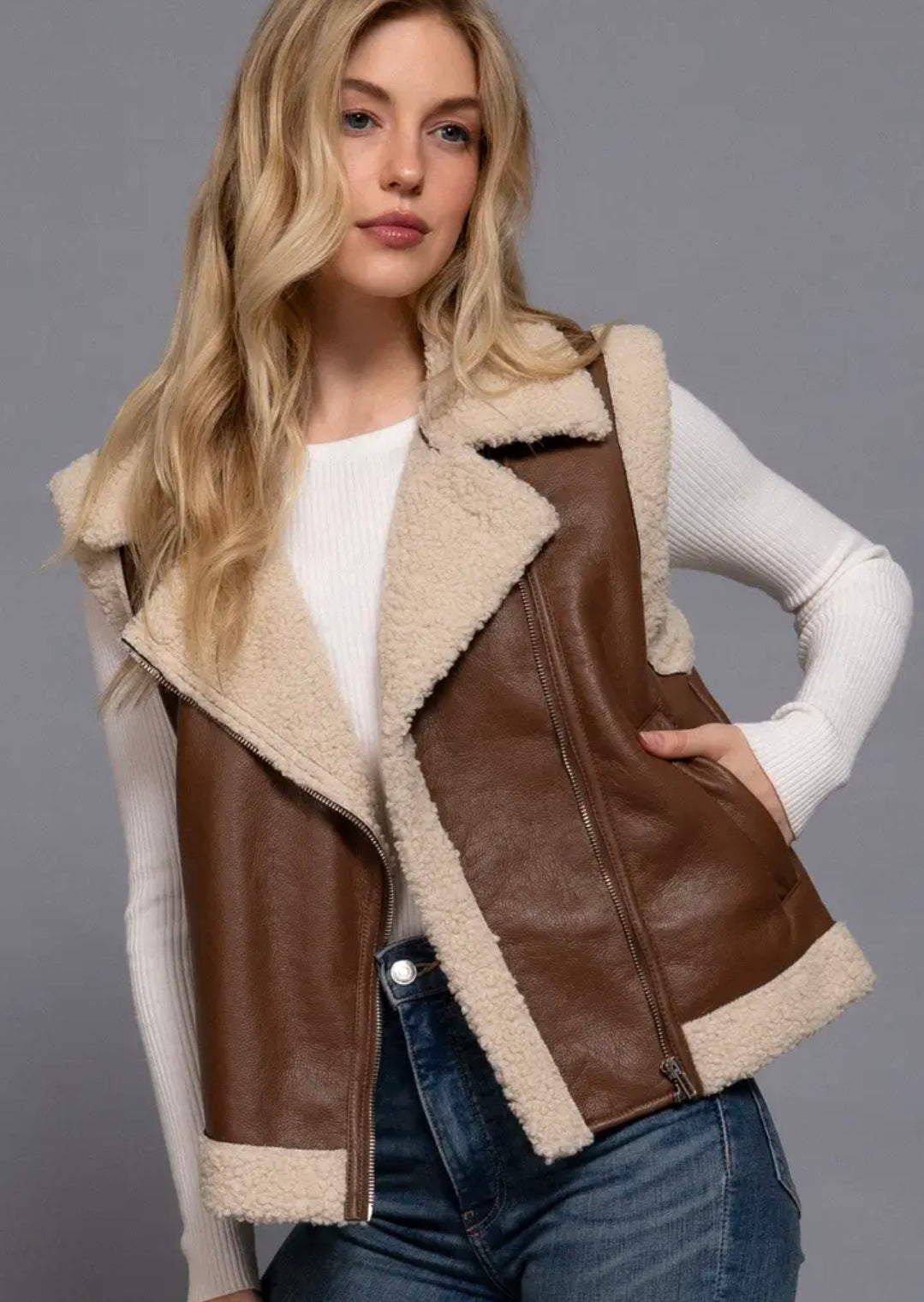 WC Cozy Faux Leather Vest