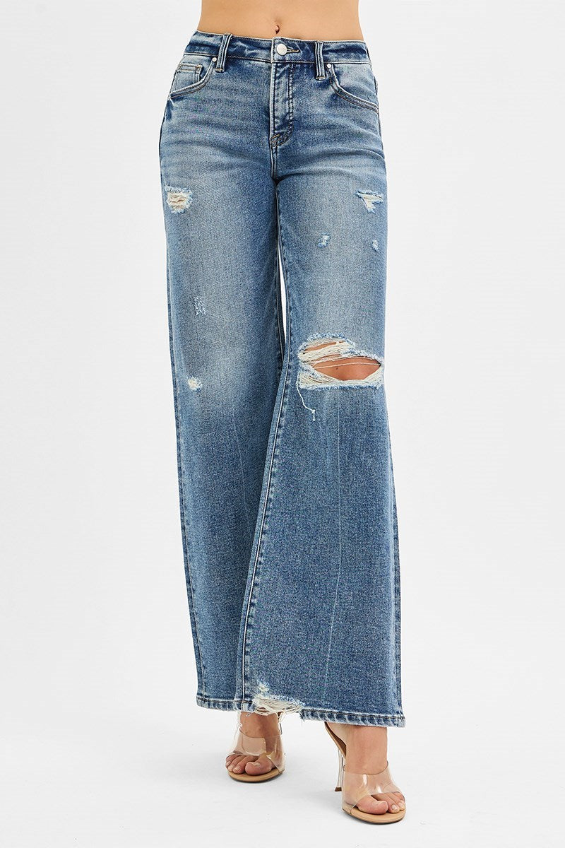 WC Risen Denim Mid Rise Wide Leg