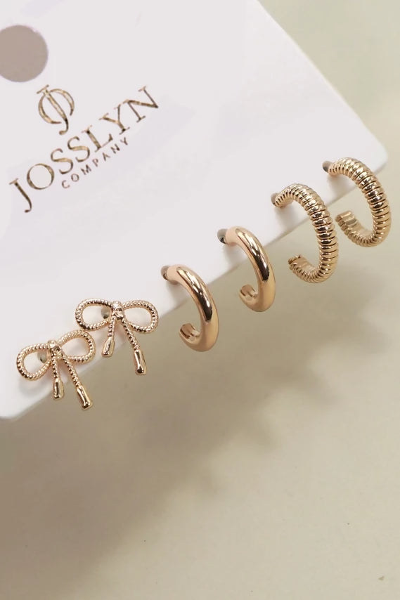 Mini Bow Huggie Hoop Trio Earrings | 80E6406