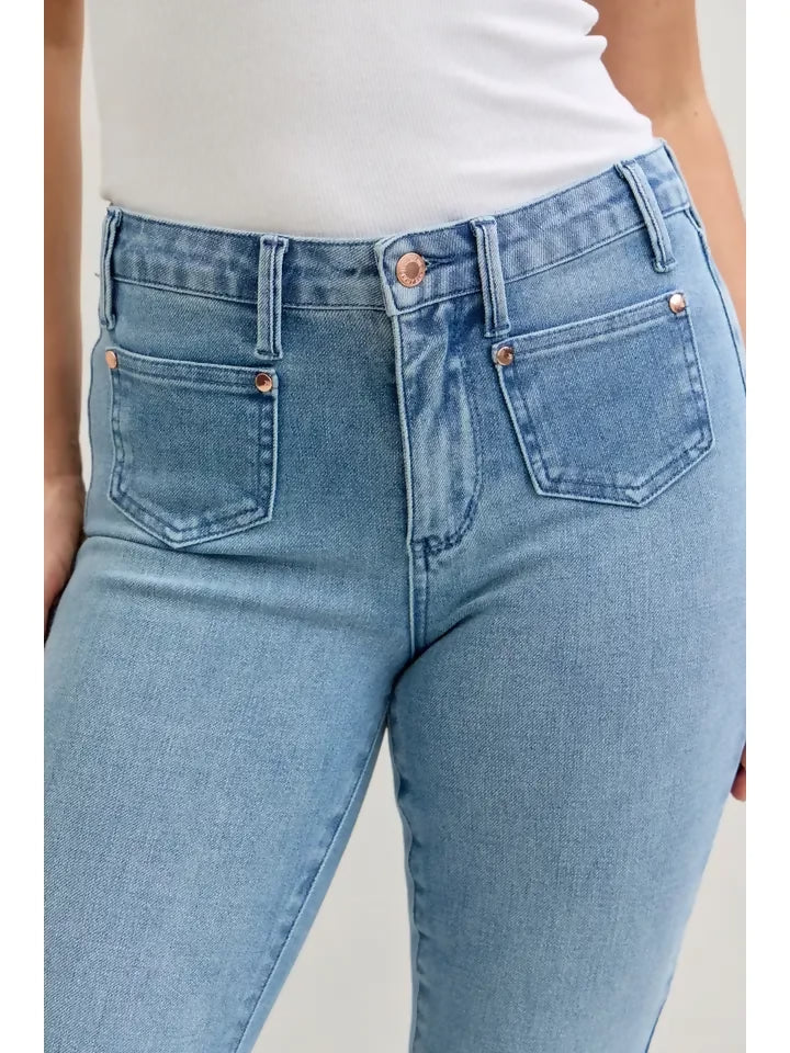 Judy Blue Mr Bootcut Contrast Wash & Front Patch Pocket