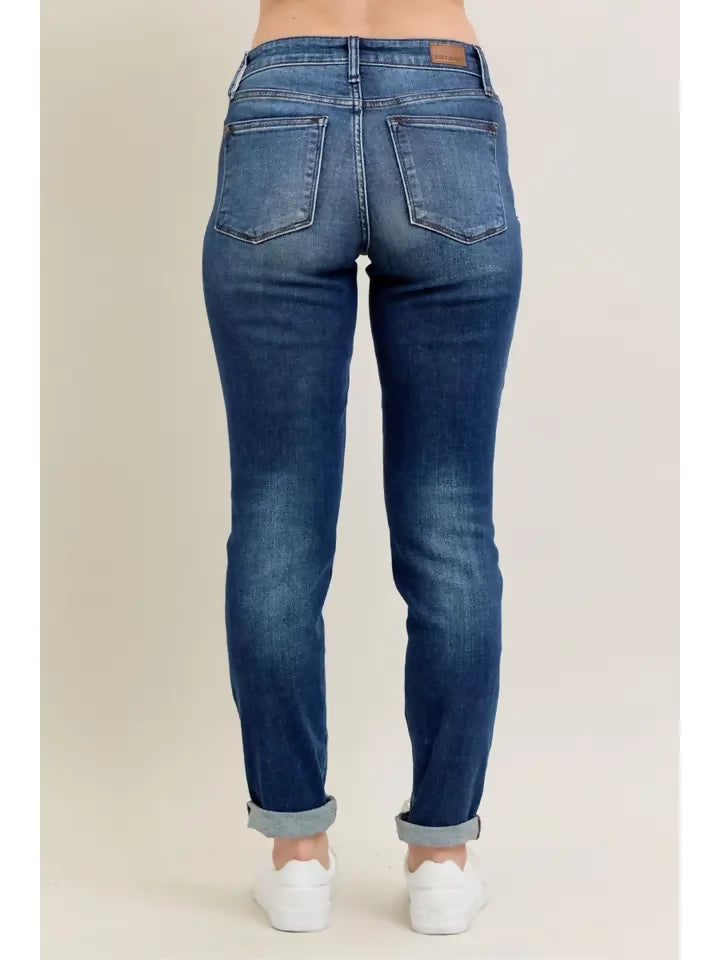 Judy Blue Classic Medium Wash Cuffed Slim Fit Jeans