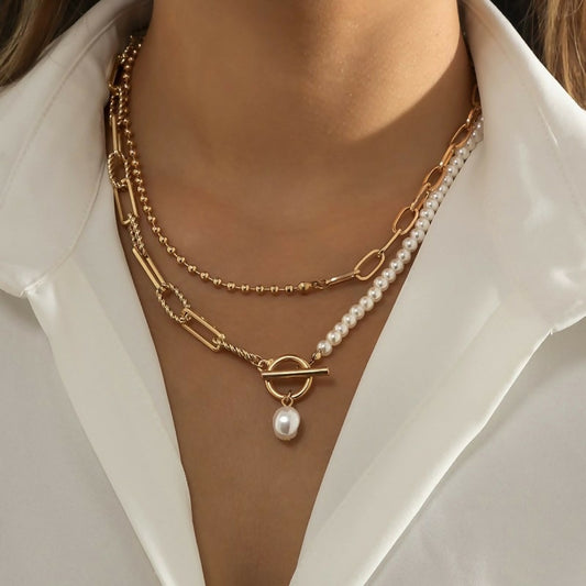 Pearl Mix Double Layer Toggle Necklace | 40NK9460