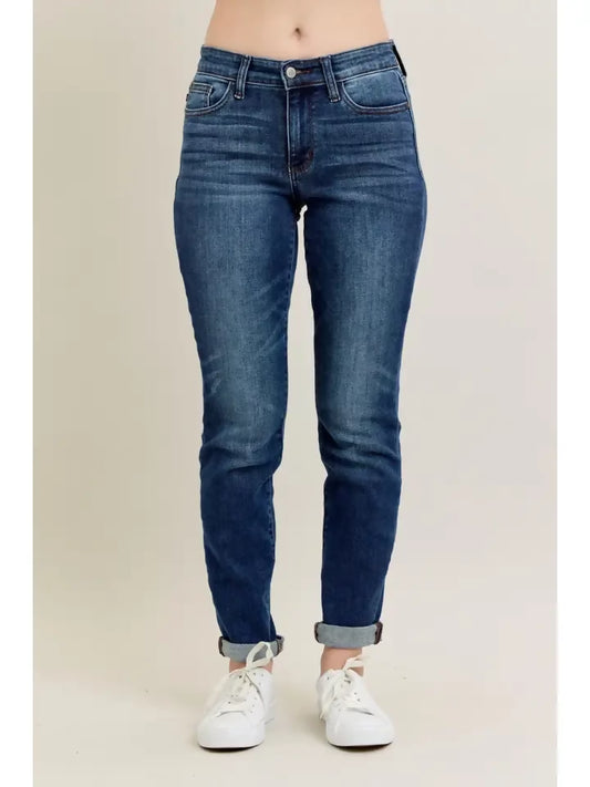 Judy Blue Classic Medium Wash Cuffed Slim Fit Jeans