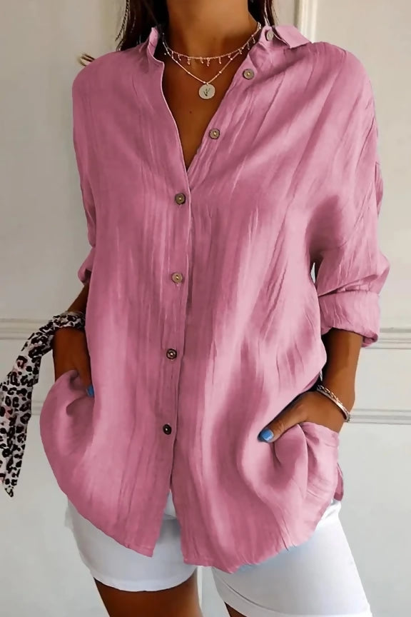 CWTSTL2281_SOLID Color Single Breasted Pleated Lapel Shirt