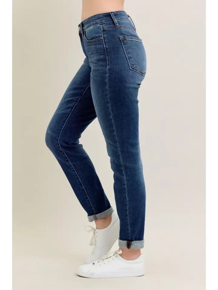 Judy Blue Classic Medium Wash Cuffed Slim Fit Jeans